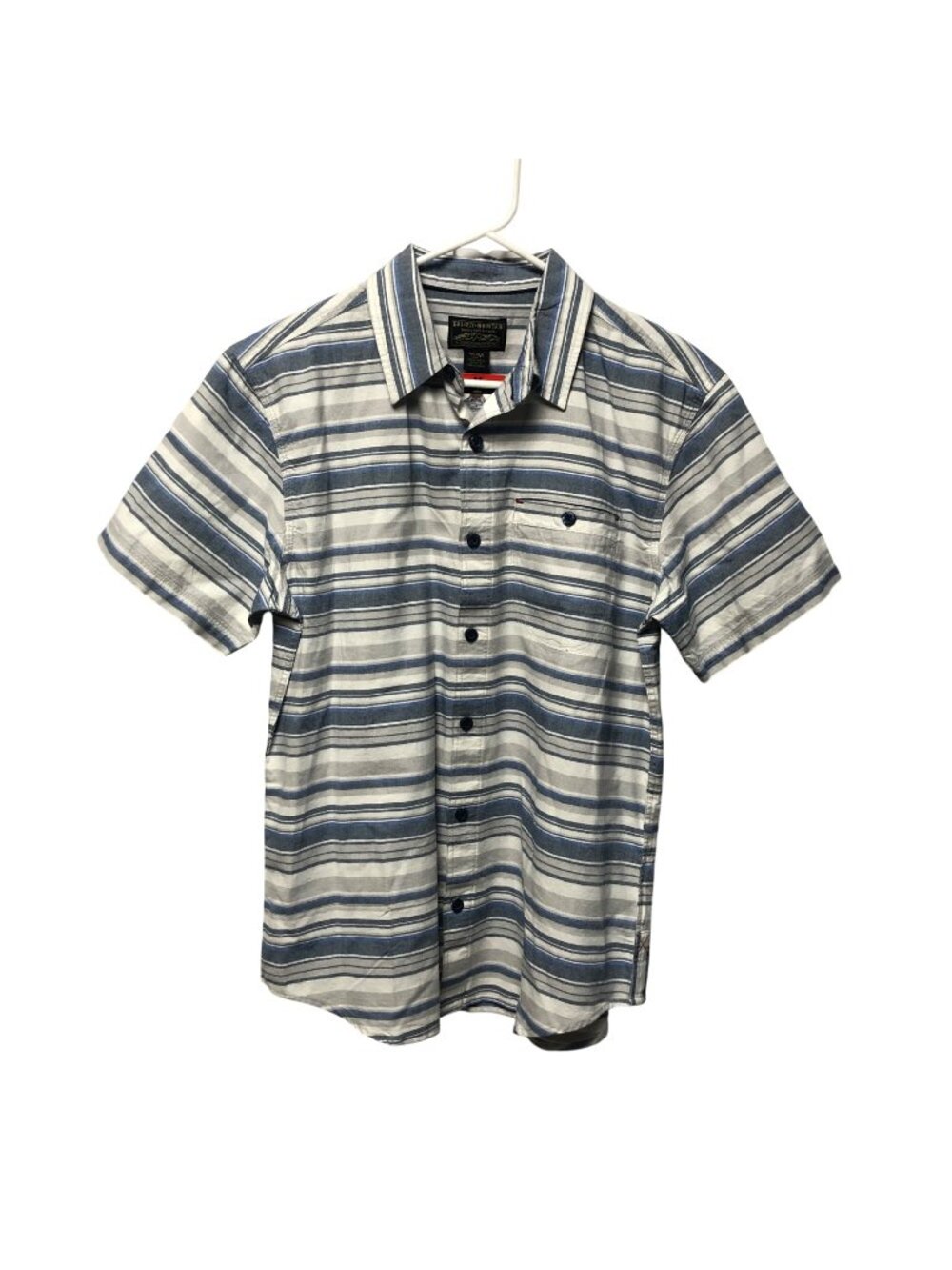 Grizzly Mountain Shirt Mens Size Medium Short Sleeve Button Up Blue Stripe NEW